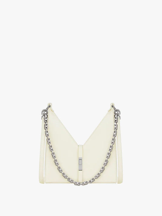 Mini Cut Out bag in box leather with chain IVORY