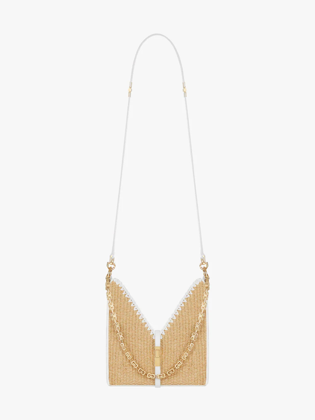 Mini Cut Out bag in raffia with chain Natural