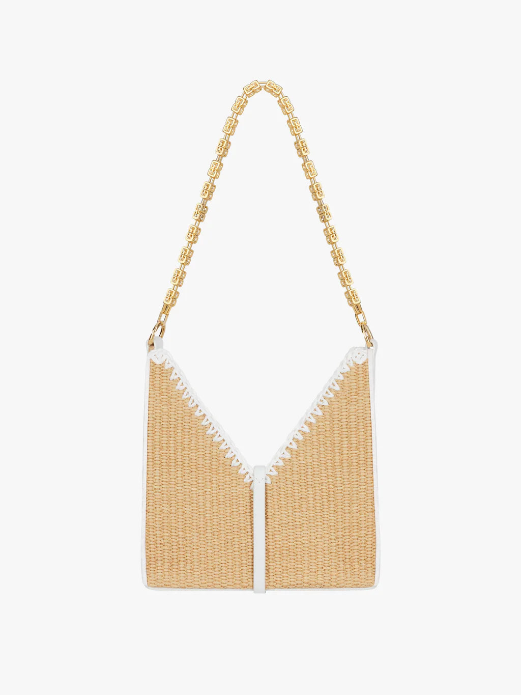 Mini Cut Out bag in raffia with chain Natural