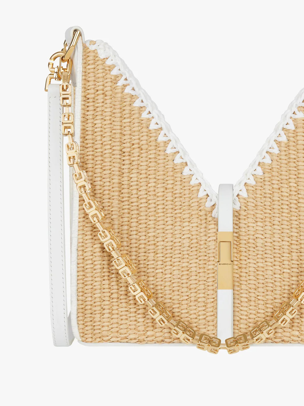 Mini Cut Out bag in raffia with chain Natural