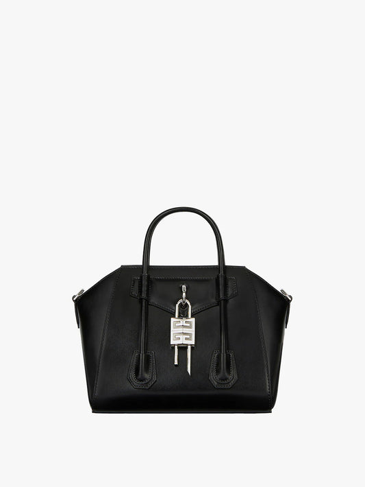 Mini Antigona Lock bag in box leather Black