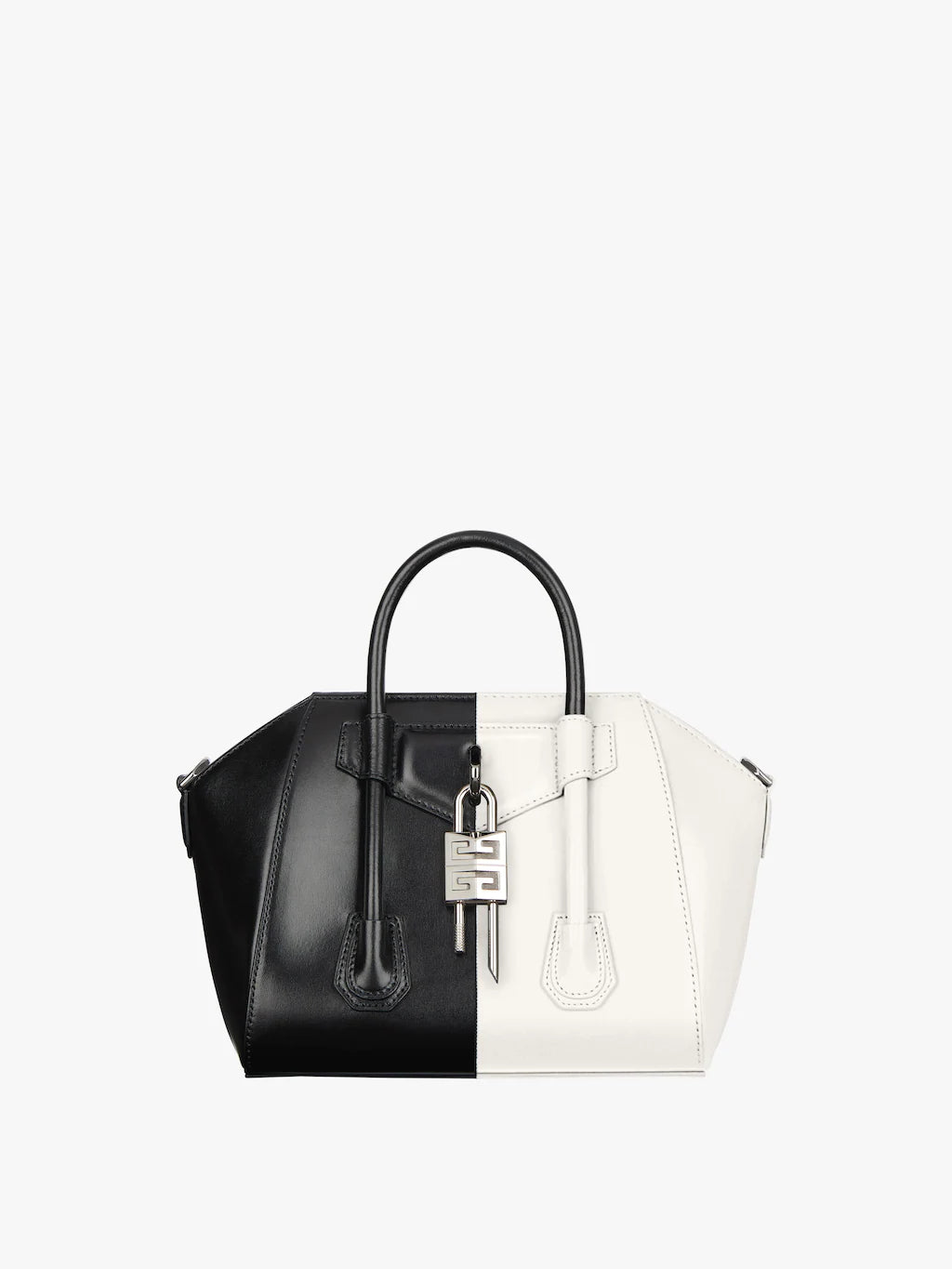 Two-tone mini Antigona Lock Box leather bag Black/white