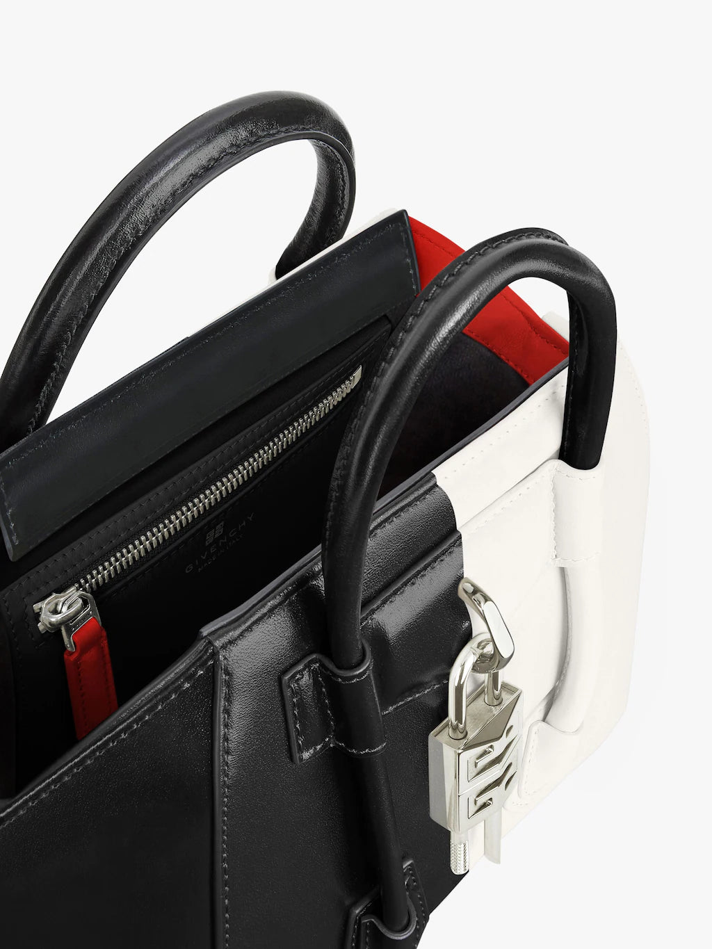 Two-tone mini Antigona Lock Box leather bag Black/white