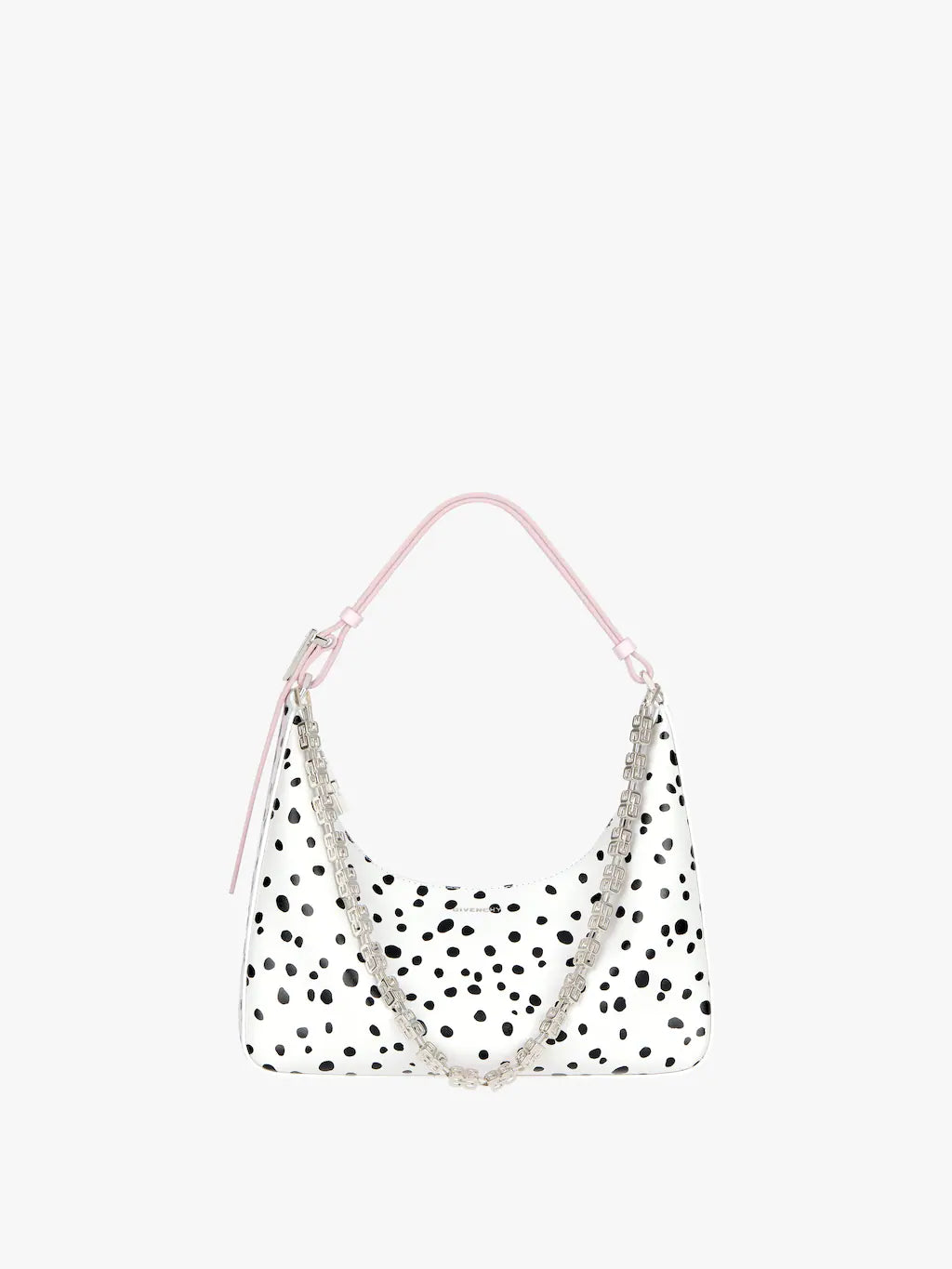 Small Moon Cut Out bag in two tone leather with chain White/black