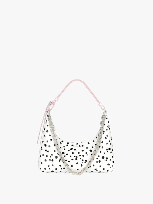 Small Moon Cut Out bag in two tone leather with chain White/black