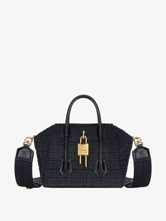 Mini Antigona Lock bag in 4G embroidered canvas Black