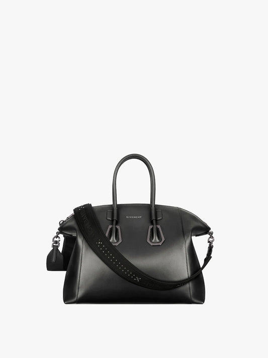 Small Antigona Sport bag in leather with metallic details Black