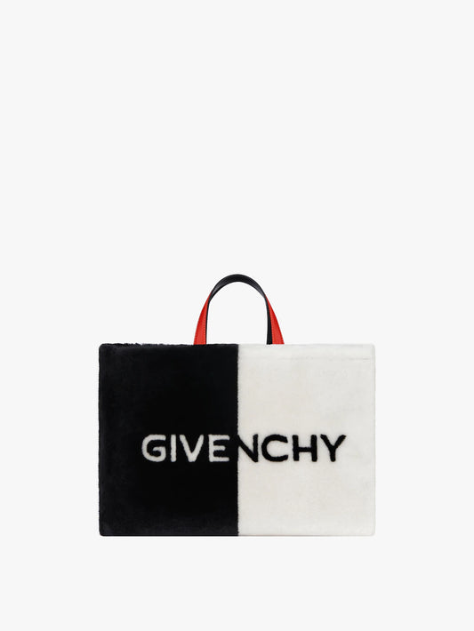 Medium G Tote shopping bag in shearling Black/white