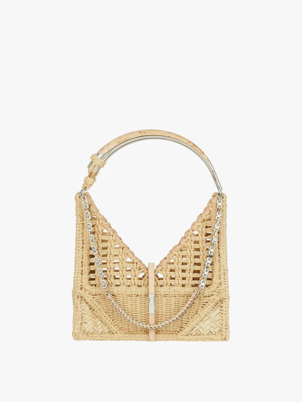 Small Cut Out bag in braided rattan with chain Natural