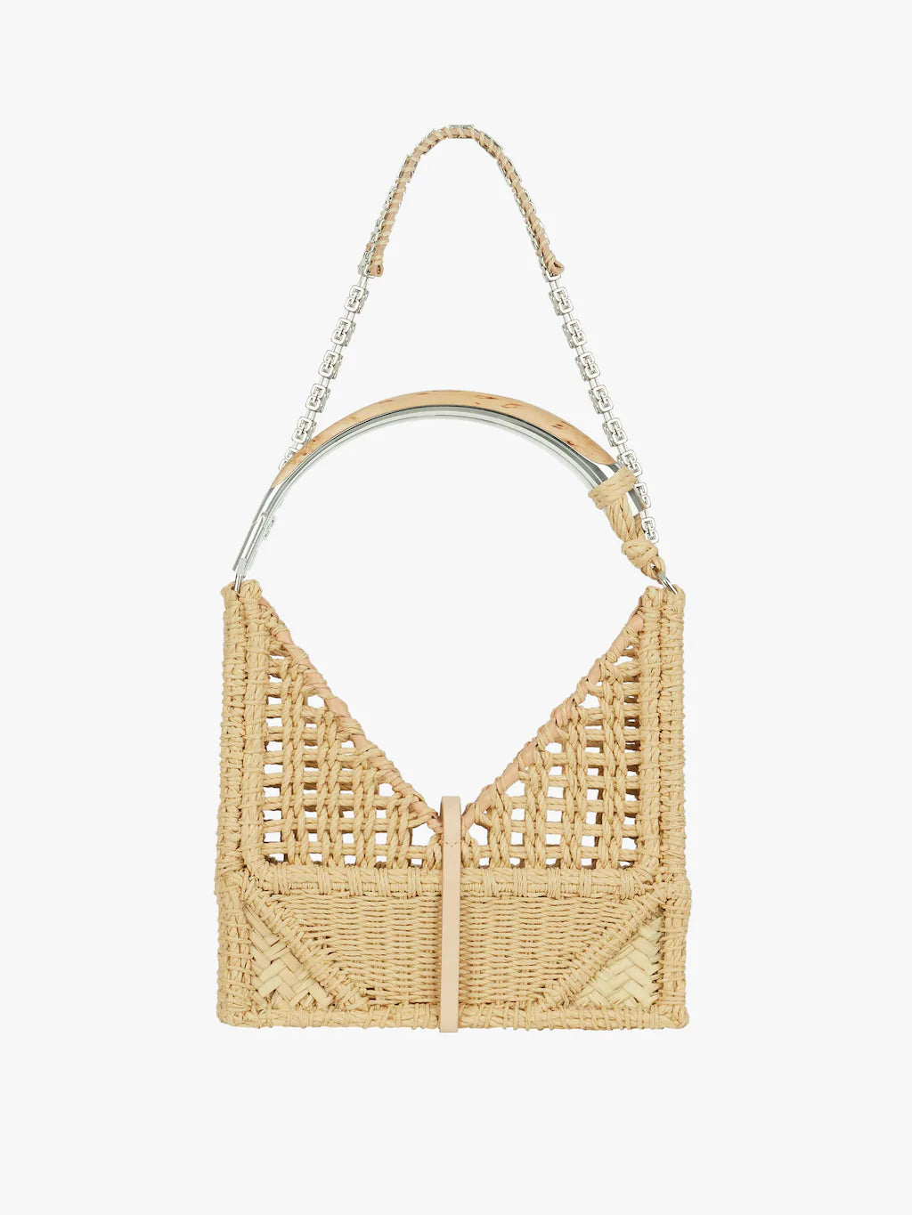 Small Cut Out bag in braided rattan with chain Natural