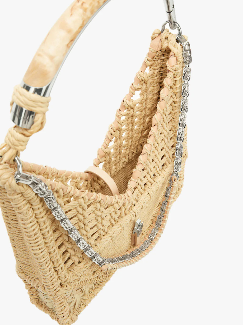 Small Cut Out bag in braided rattan with chain Natural