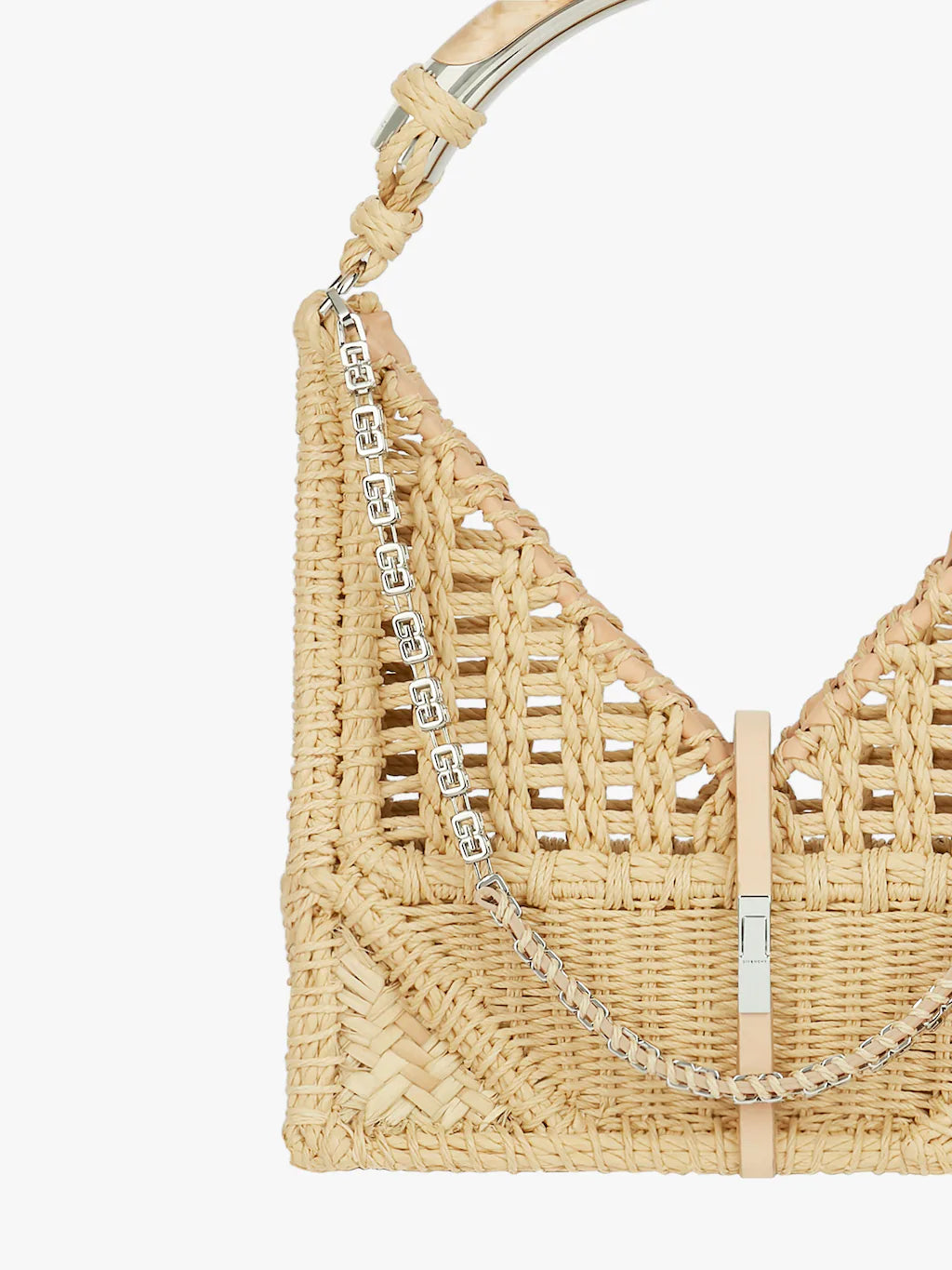 Small Cut Out bag in braided rattan with chain Natural