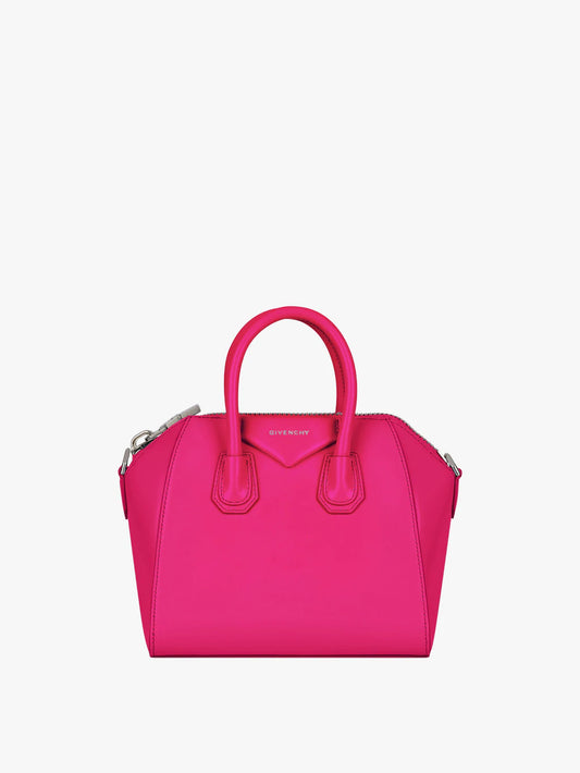 Mini Antigona bag in grained leather Neon pink