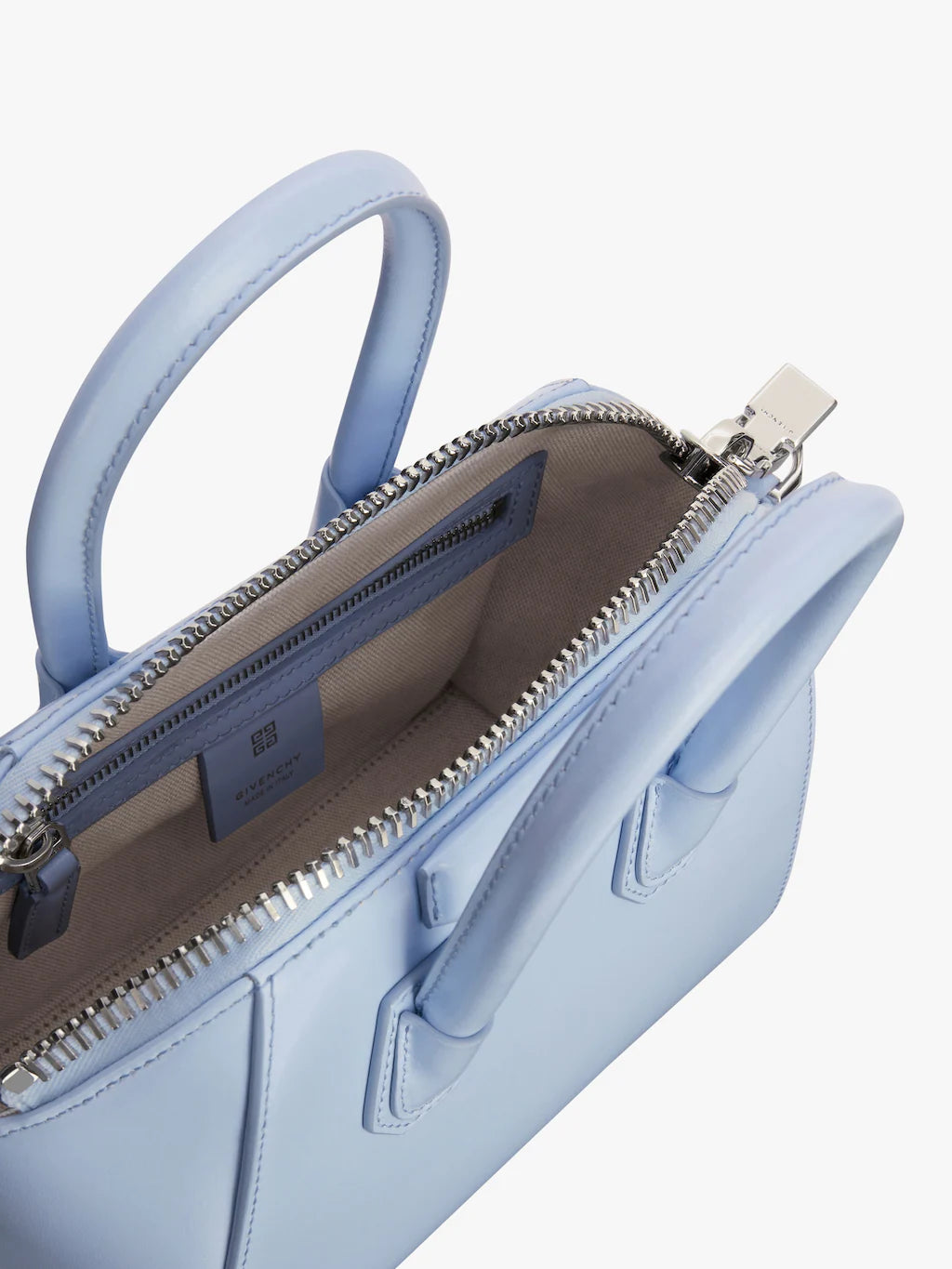 Mini Antigona bag in Box leather Baby blue