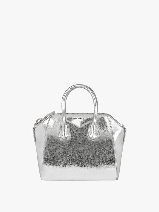 Mini Antigona bag in metallized leather Silvery