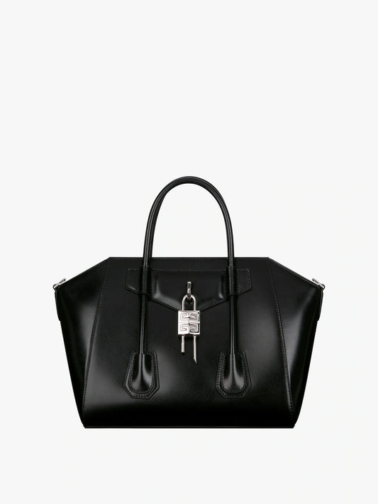 Small Antigona Lock bag in Box leather BLACK