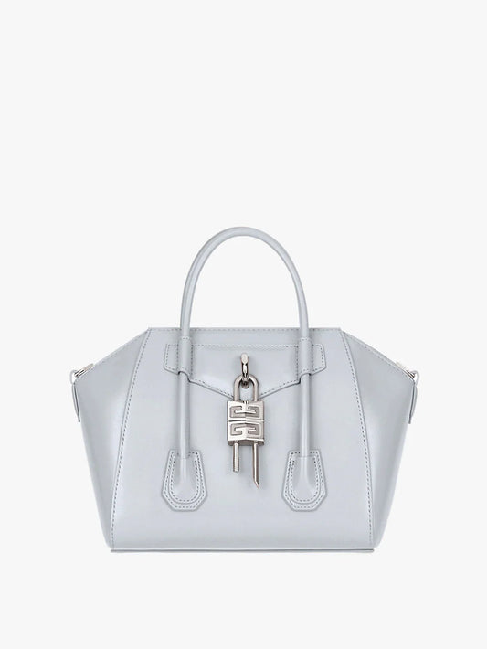 Small Antigona Lock bag in Box leather LIGHT GREY