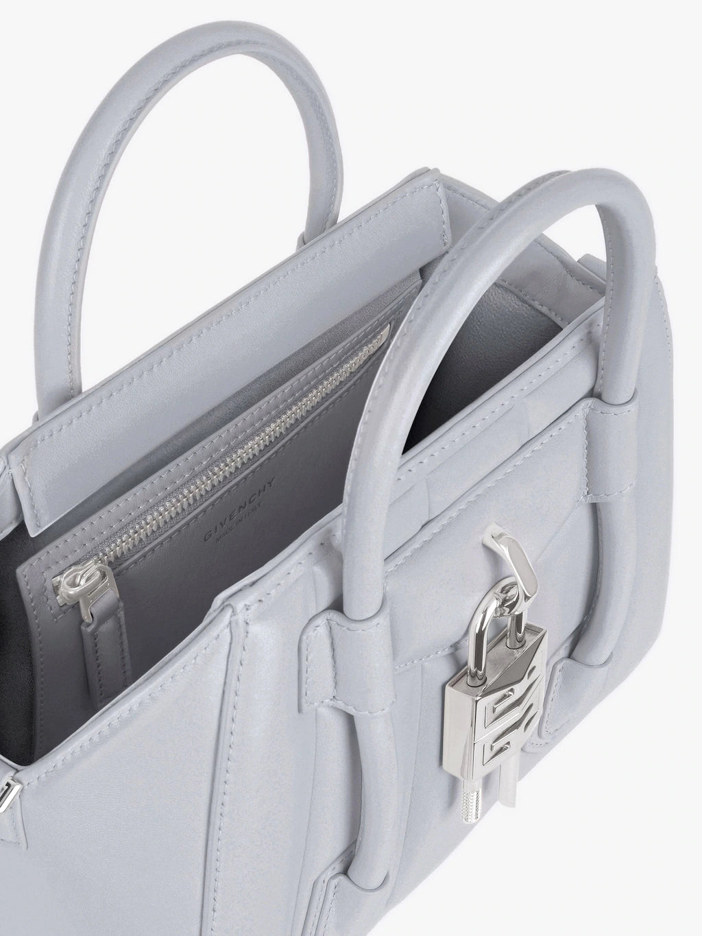 Small Antigona Lock bag in Box leather LIGHT GREY