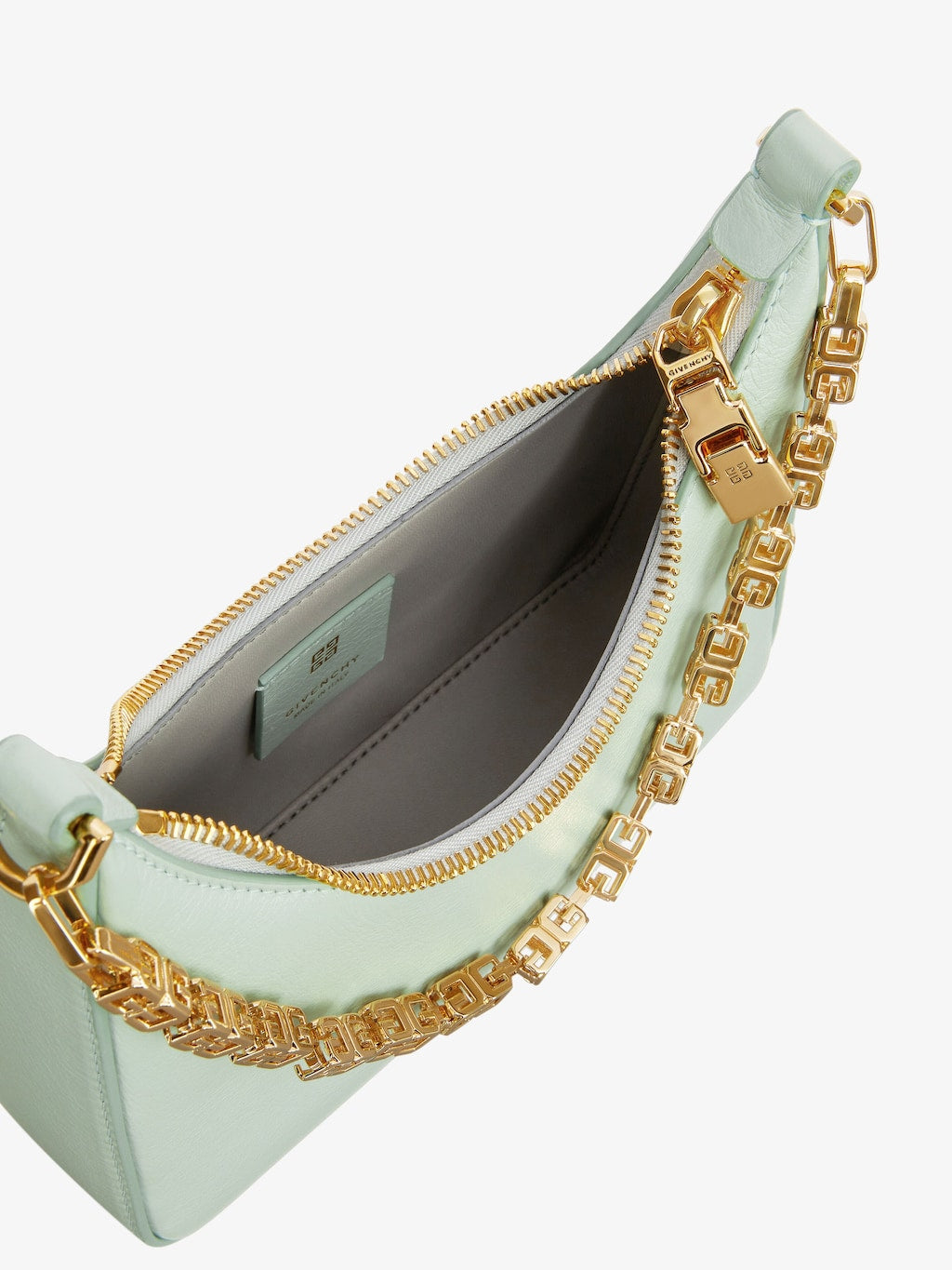 Mini Moon Cut Out bag in leather and chain Celadon