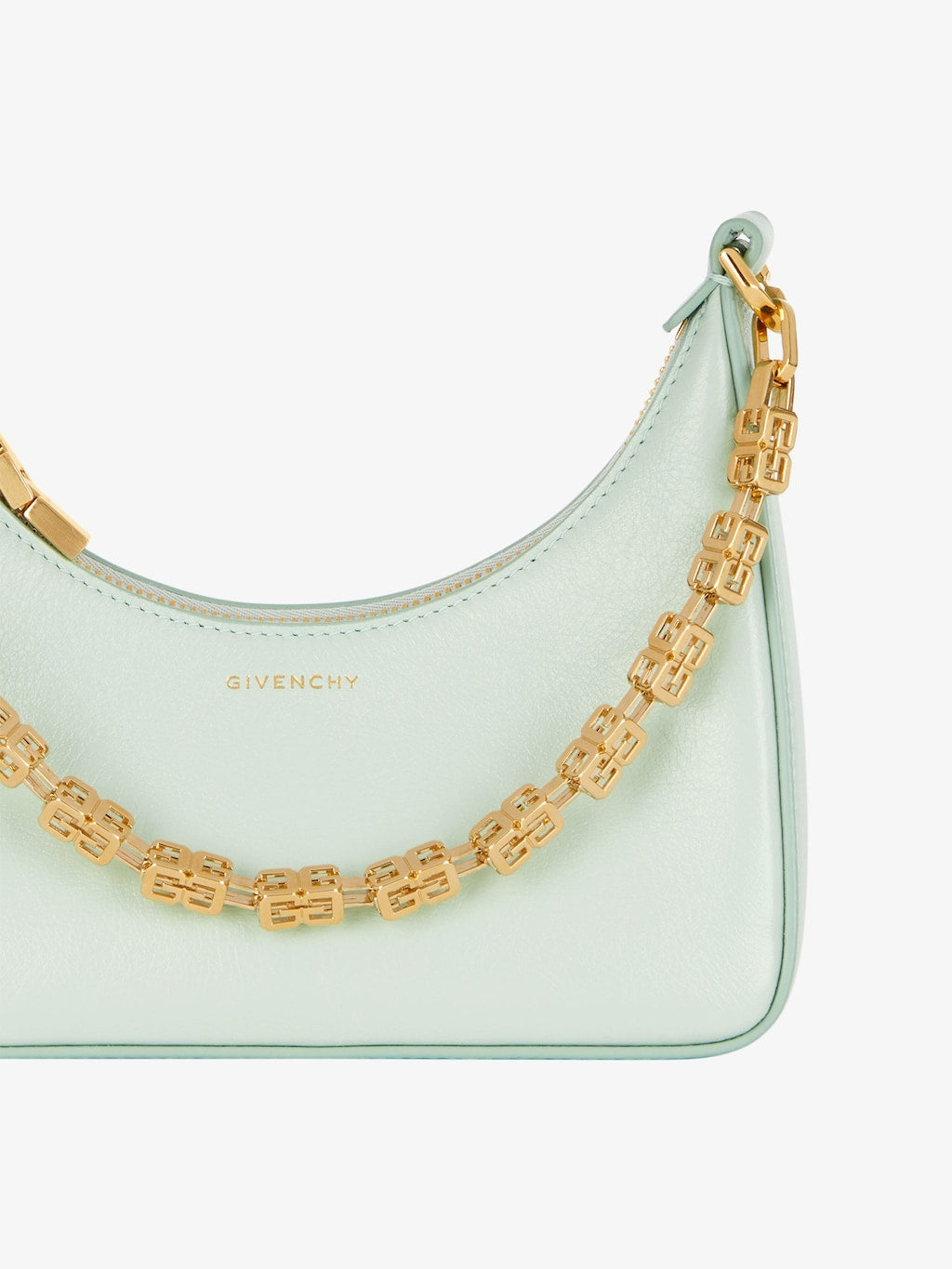 Mini Moon Cut Out bag in leather and chain Celadon