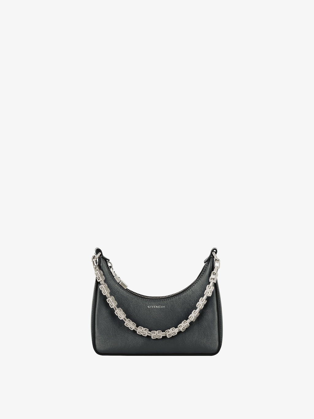 Mini Moon Cut Out bag in leather and chain BLACK