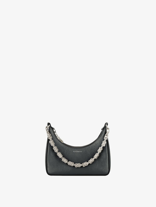 Mini Moon Cut Out bag in leather and chain BLACK