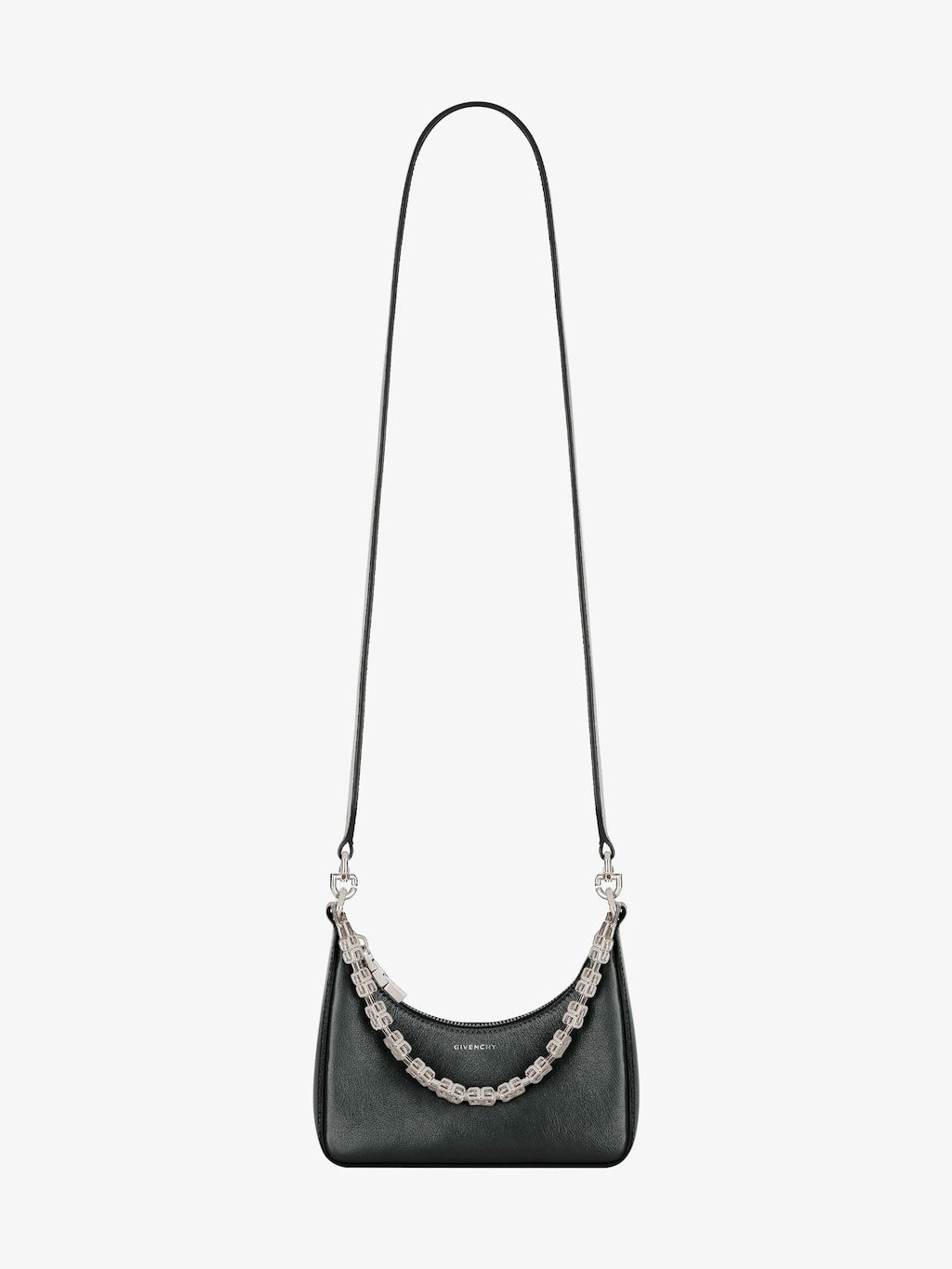 Mini Moon Cut Out bag in leather and chain BLACK