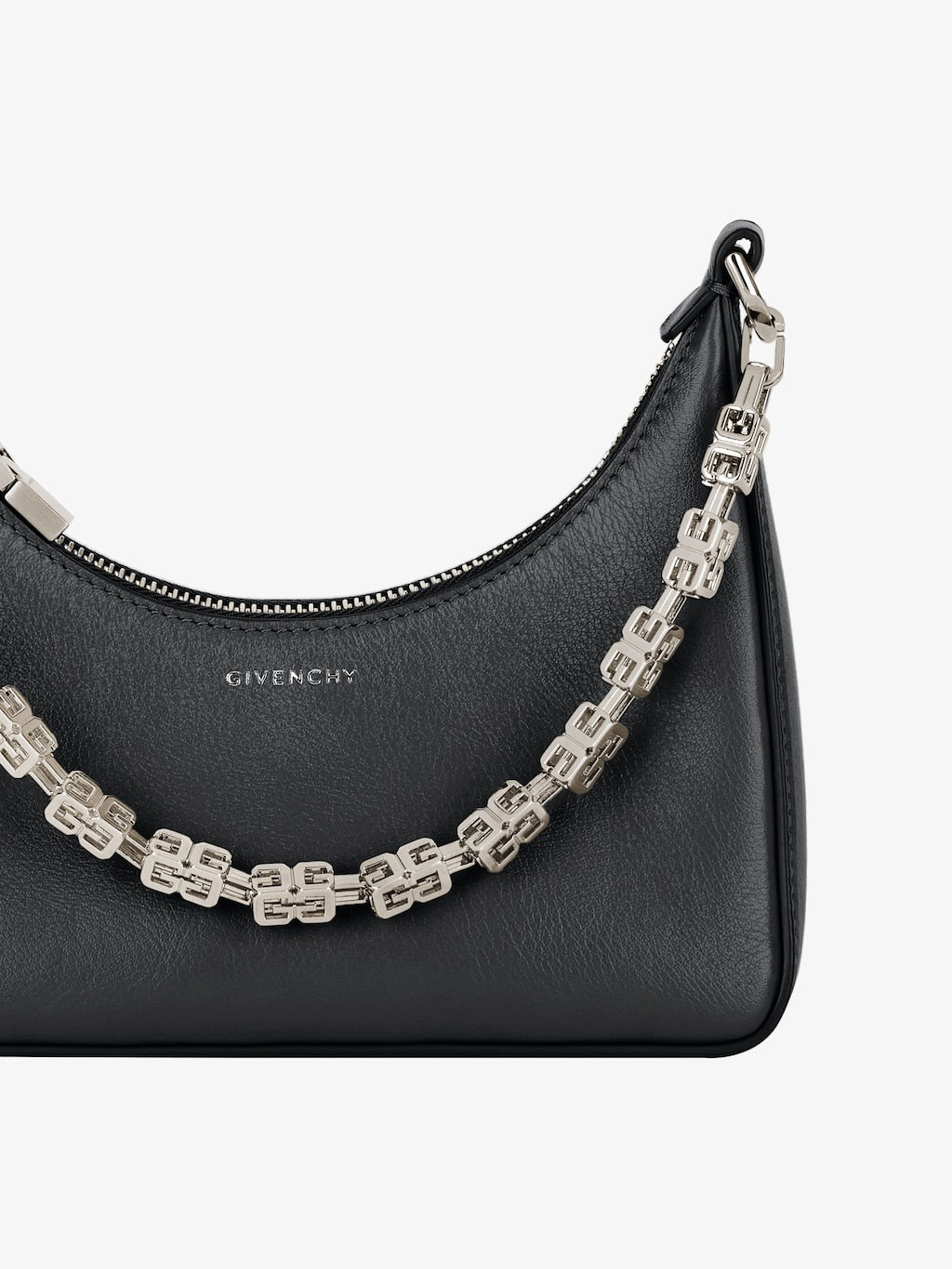 Mini Moon Cut Out bag in leather and chain BLACK