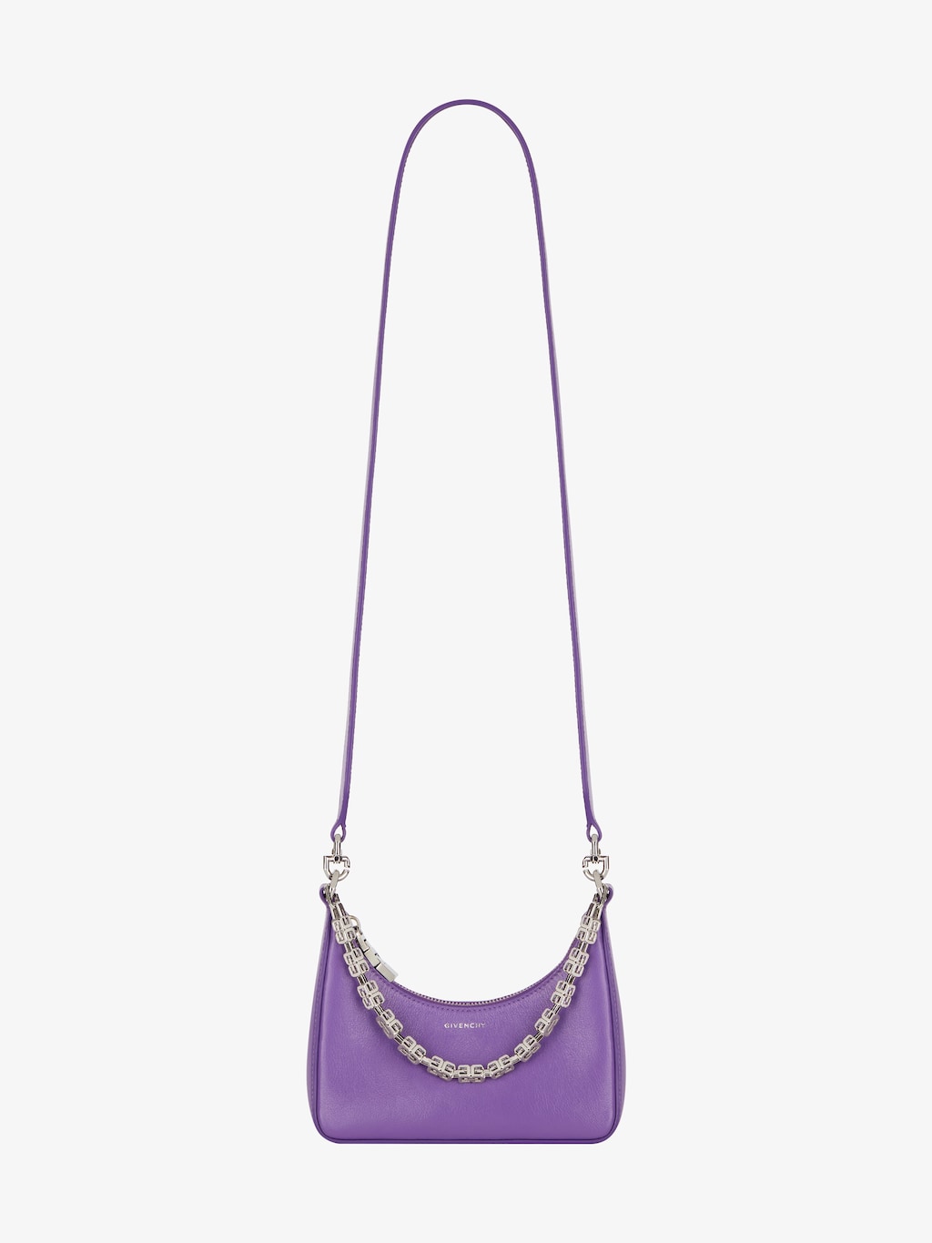 Mini Moon Cut Out bag in leather and chain ULTRAVIOLET