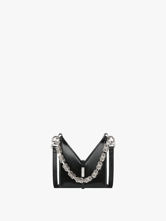 Micro Cut Out bag in Box leather with chain BLACK