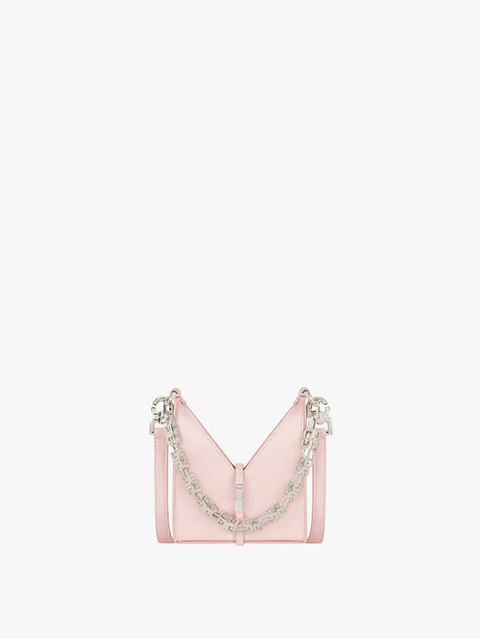 Micro Cut Out bag in Box leather with chain LIGHT PINK