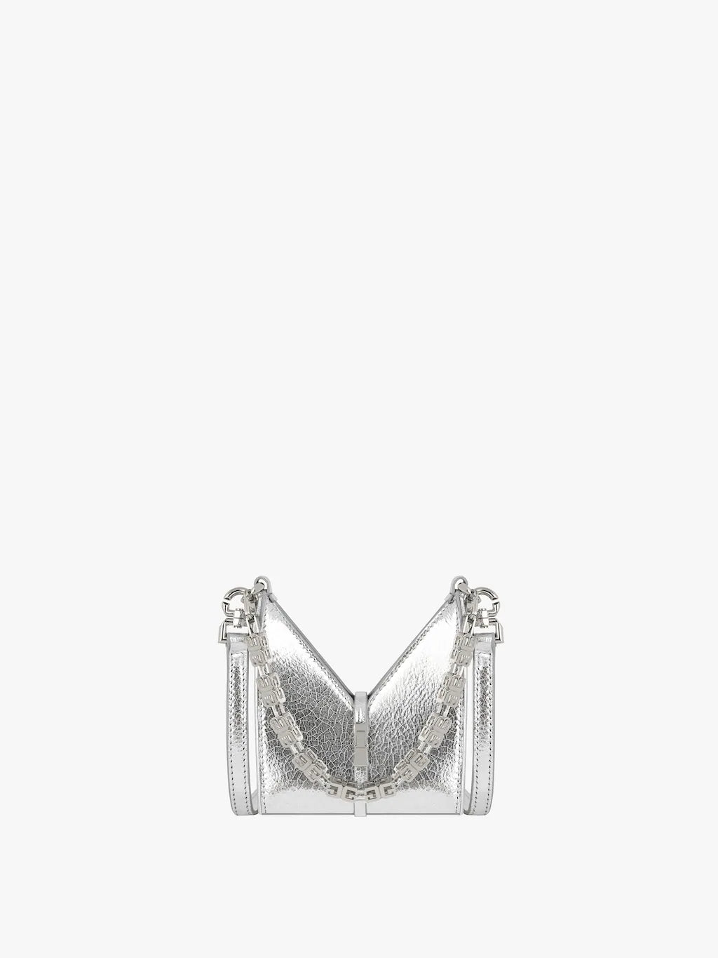 Micro Cut Out bag in metallized leather with chain Silvery