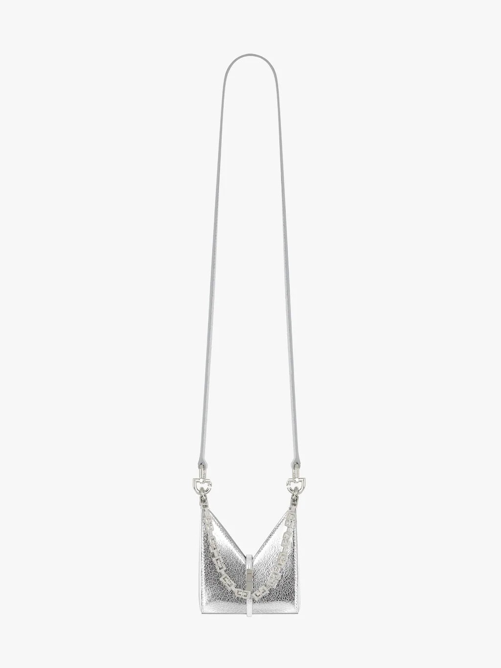 Micro Cut Out bag in metallized leather with chain Silvery