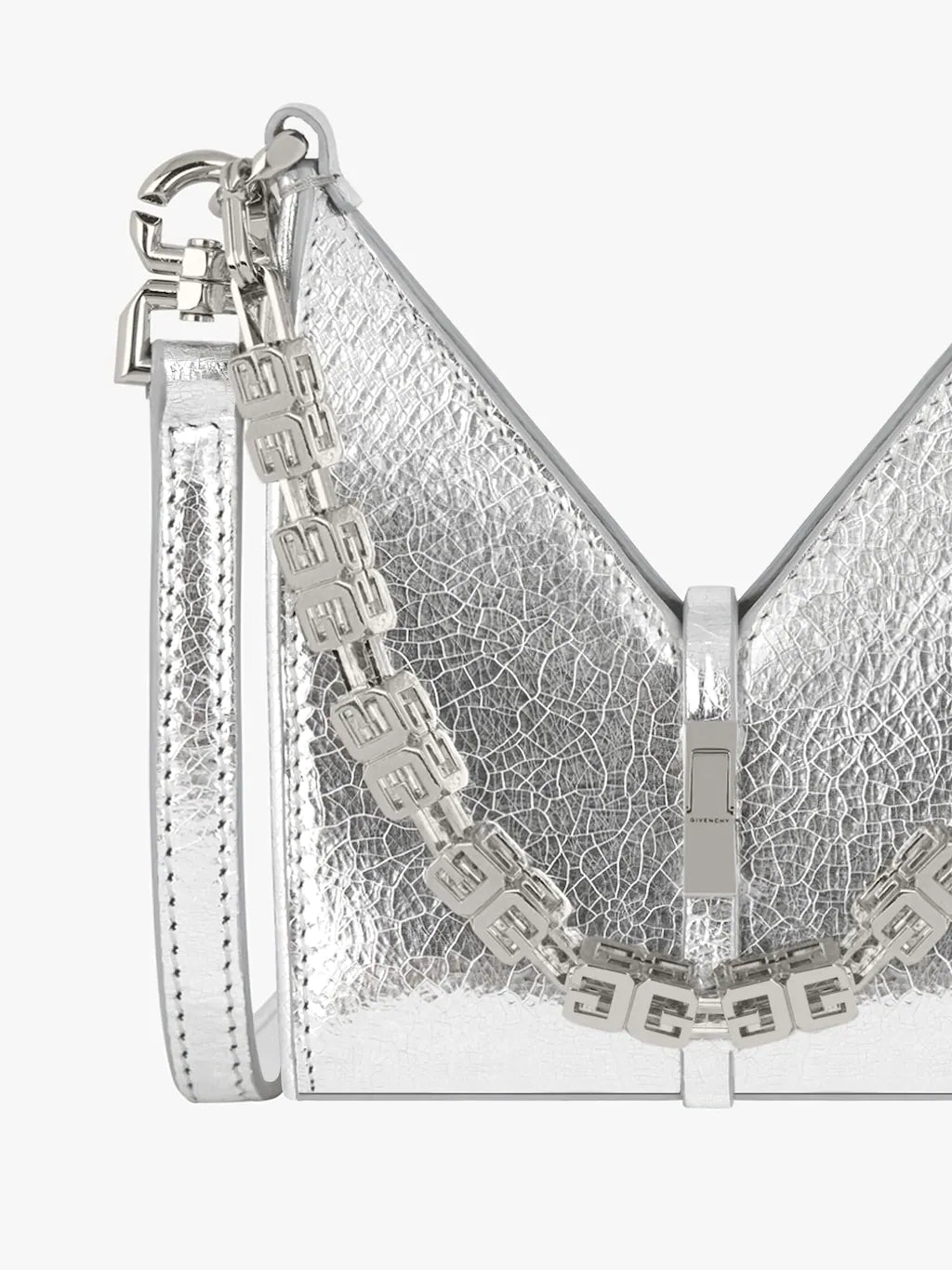 Micro Cut Out bag in metallized leather with chain Silvery