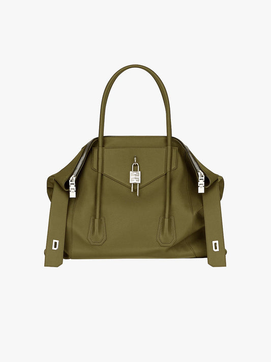 Large Antigona Lock Soft in grained leather DARK KHAKI