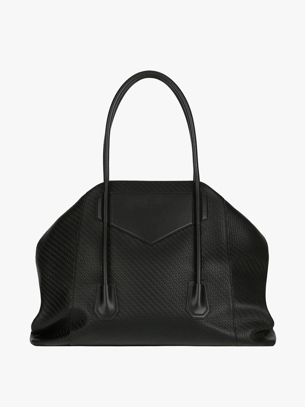 Large Antigona Lock Soft bag in braided-effect leather Black