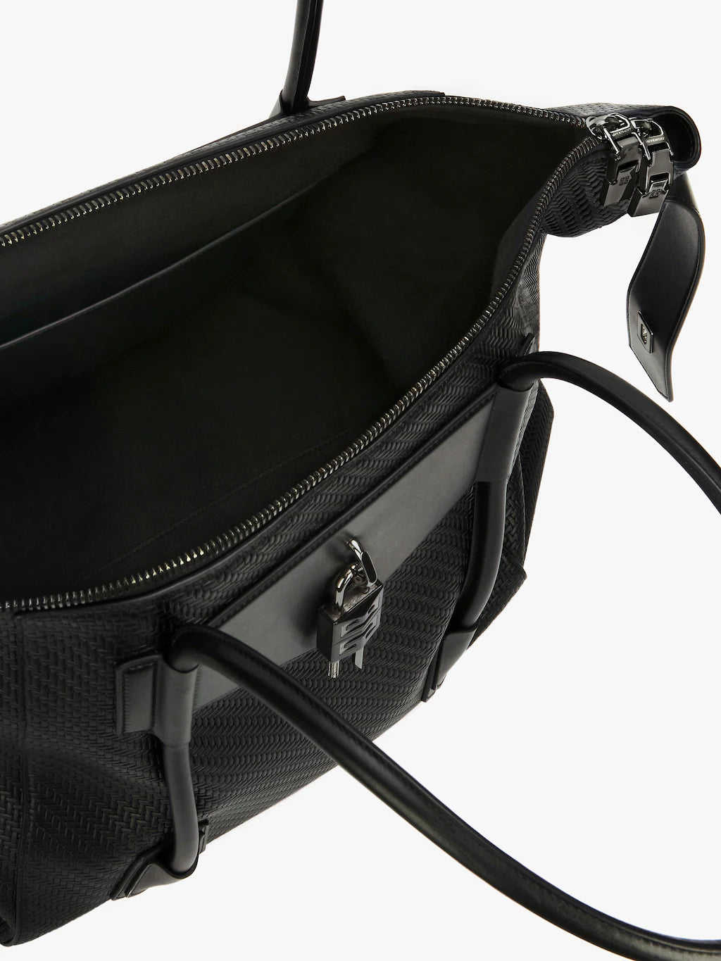 Large Antigona Lock Soft bag in braided-effect leather Black