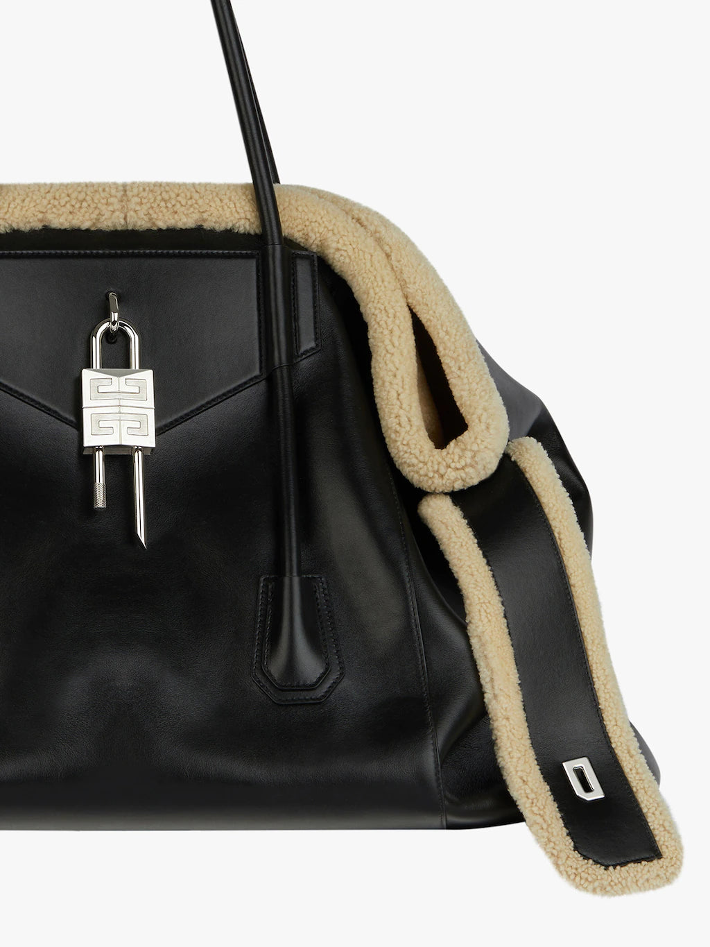 XL Antigona lock soft in leather and shearling Black/natural