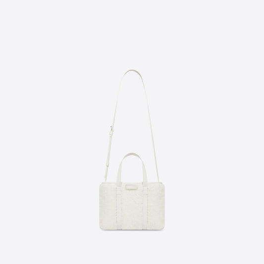 WOMEN'S BARBES SMALL EAST-WEST SHOPPER BAG IN SHEARLING IN WHITE