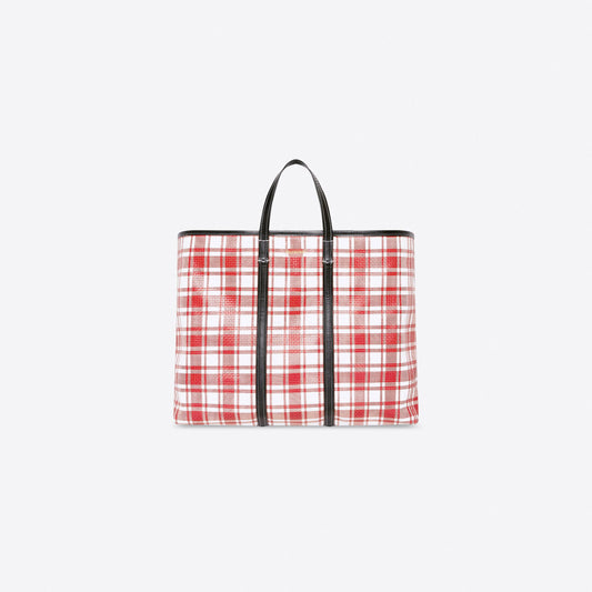 BARBES LARGE EAST-WEST SHOPPER BAG CHECK PRINTED IN RED