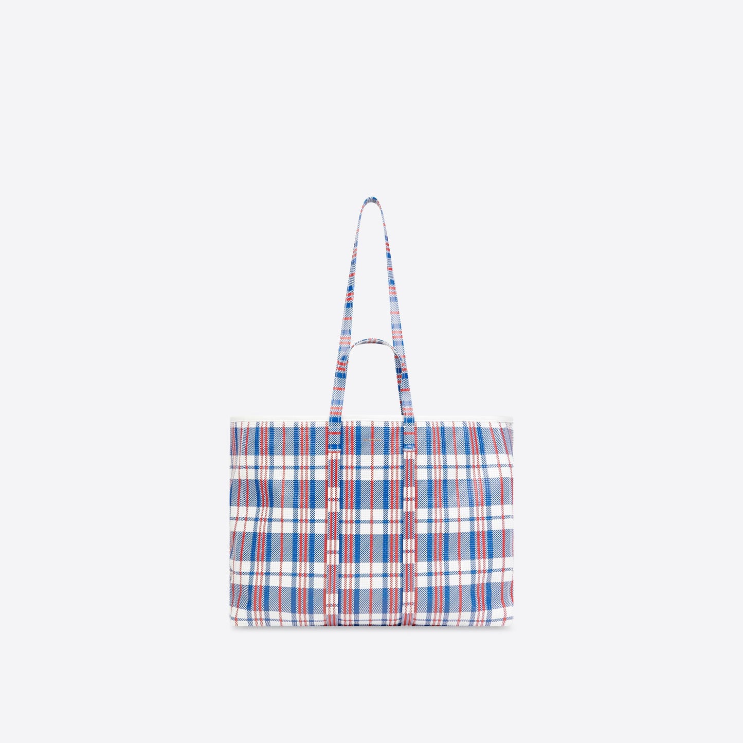 BARBES LARGE EAST-WEST SHOPPER BAG CHECK PRINTED IN BLUE