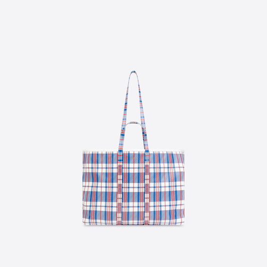 BARBES LARGE EAST-WEST SHOPPER BAG CHECK PRINTED IN BLUE