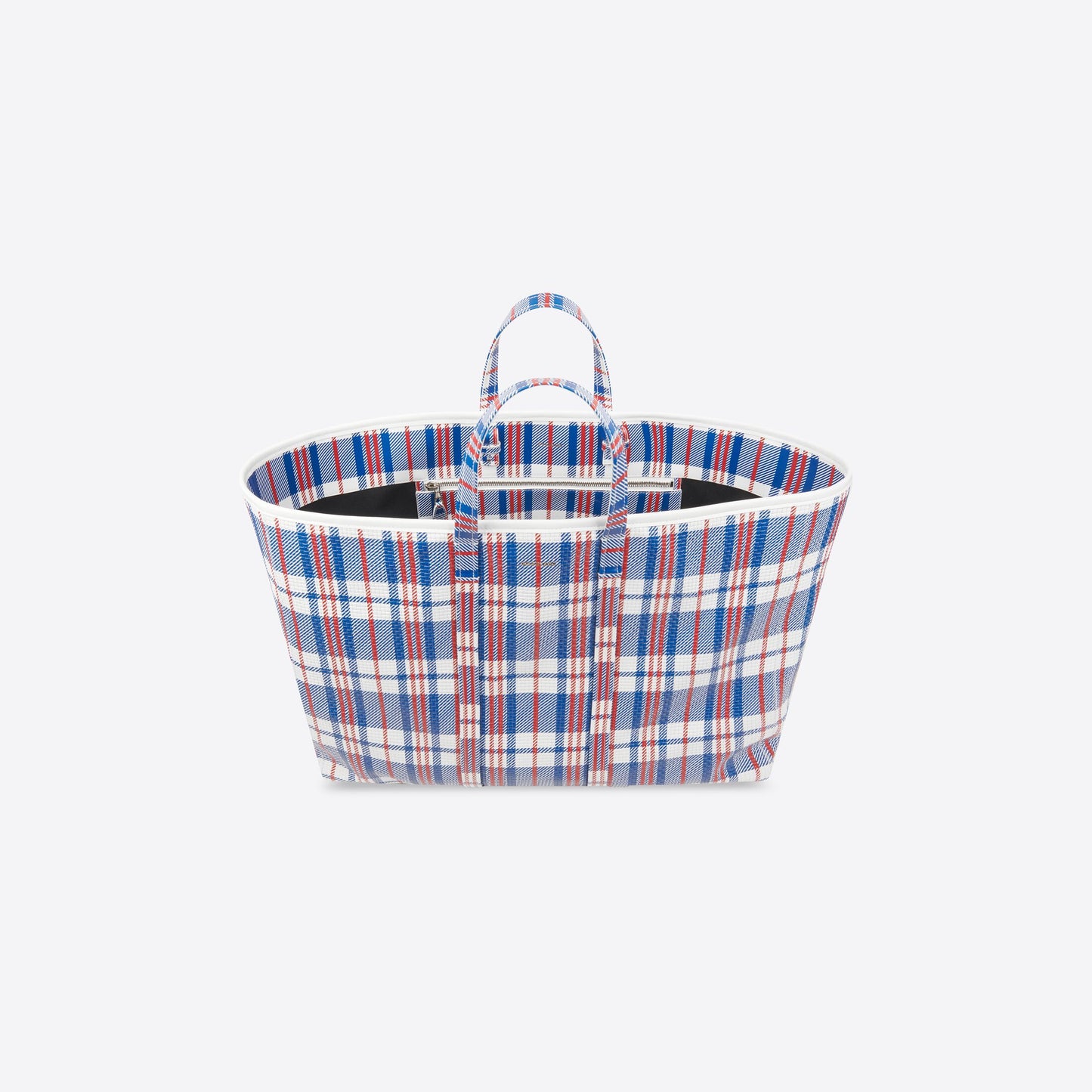 BARBES LARGE EAST-WEST SHOPPER BAG CHECK PRINTED IN BLUE