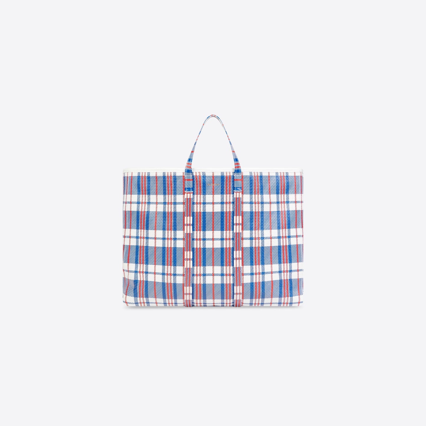 BARBES LARGE EAST-WEST SHOPPER BAG CHECK PRINTED IN BLUE