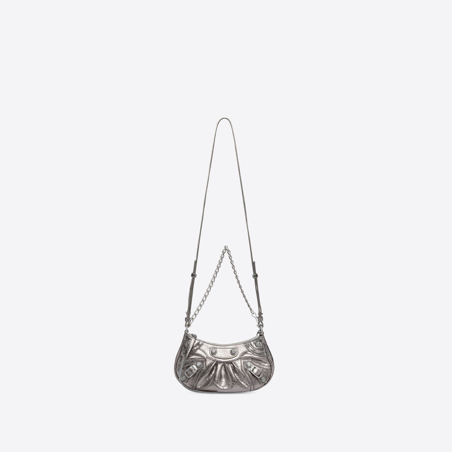 WOMEN'S LE CAGOLE MINI PURSE WITH CHAIN METALLIZED IN SILVER