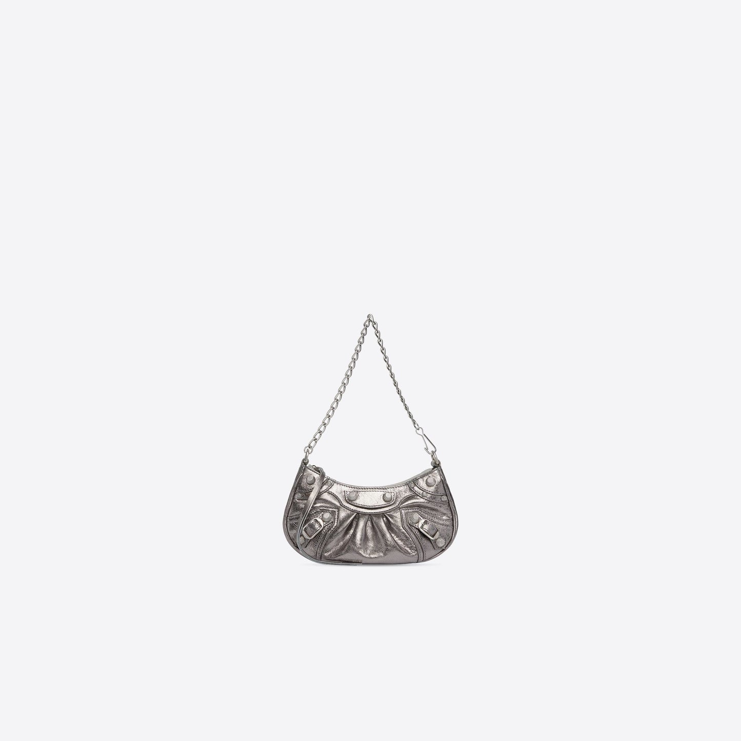 WOMEN'S LE CAGOLE MINI PURSE WITH CHAIN METALLIZED IN SILVER