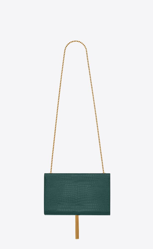 KATE MEDIUM CHAIN BAG WITH TASSEL IN SHINY CROCODILE-EMBOSSED LEATHER