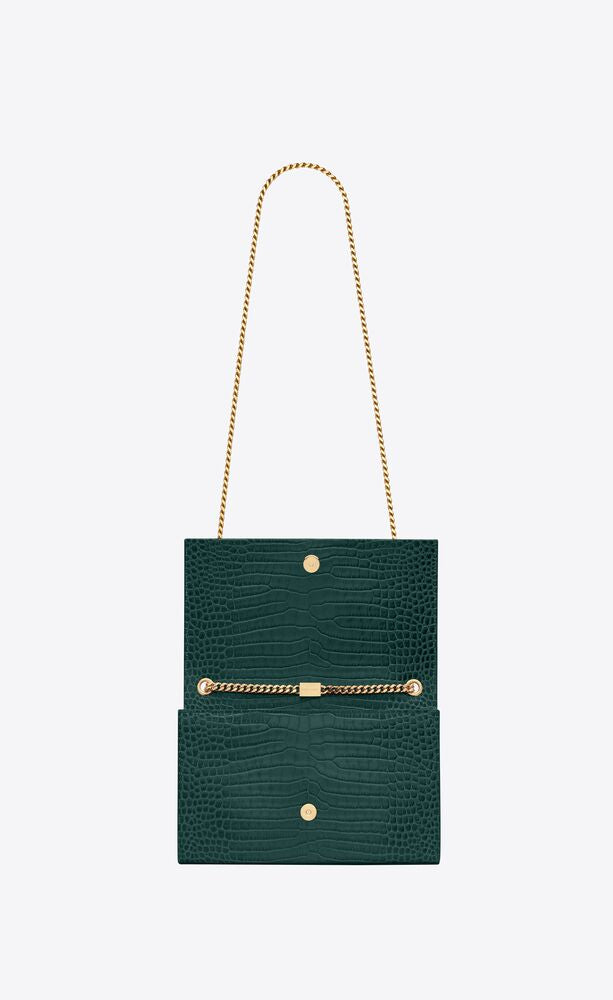 KATE MEDIUM CHAIN BAG WITH TASSEL IN SHINY CROCODILE-EMBOSSED LEATHER