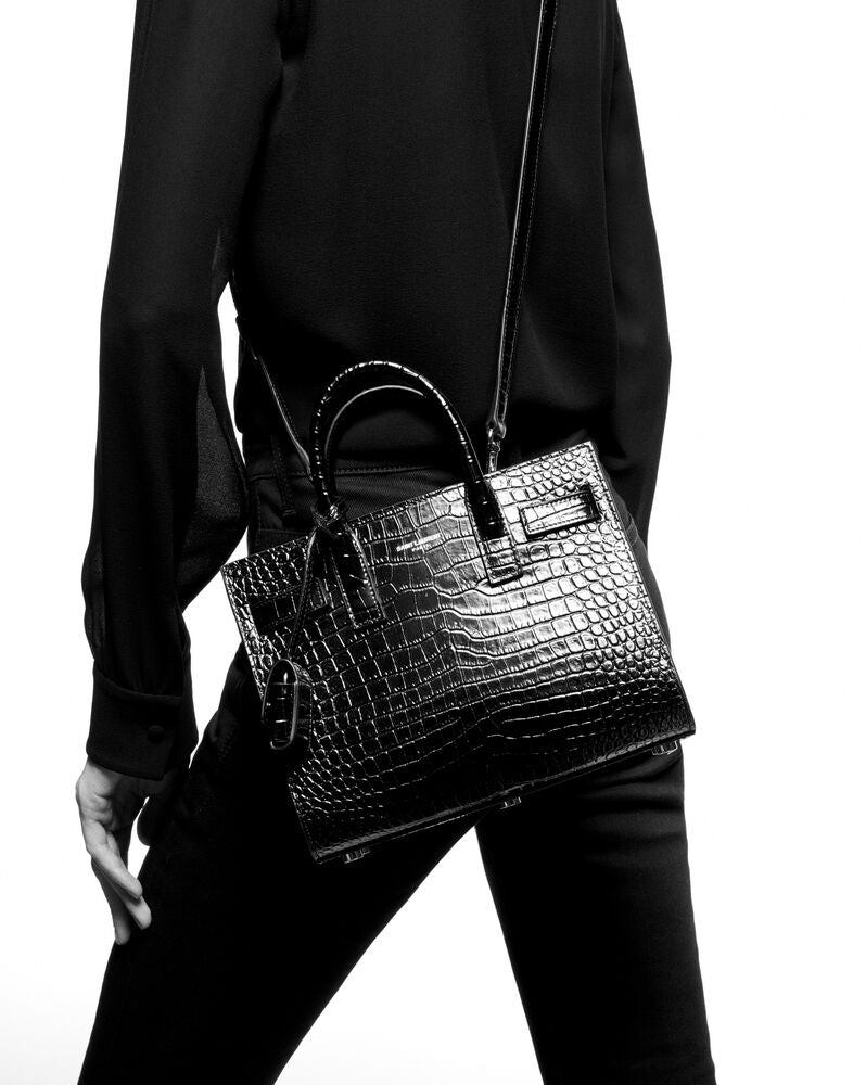 SAC DE JOUR NANO BAG IN MATTE CROCODILE-EMBOSSED LEATHER