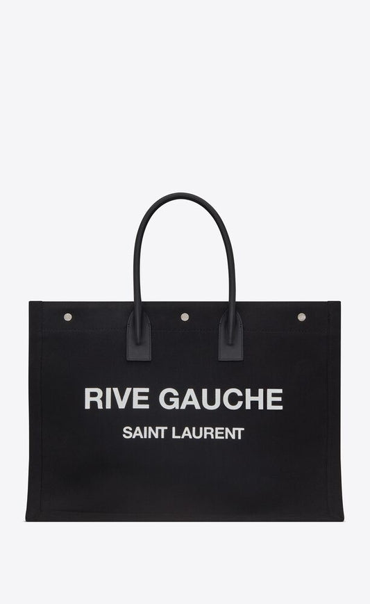 BLACK RIVE GAUCHE TOTE BAG IN LINEN AND LEATHER